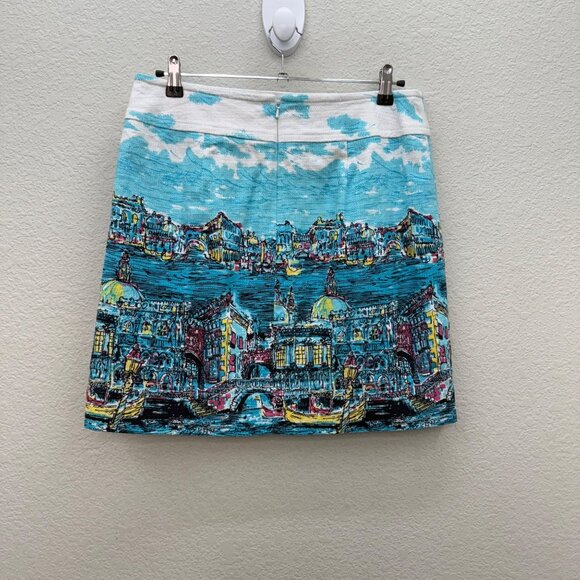 Talbots Venice Italy Scene Novelty Print Textured Lined Mini Skirt Womens size 8 - Picture 5 of 7